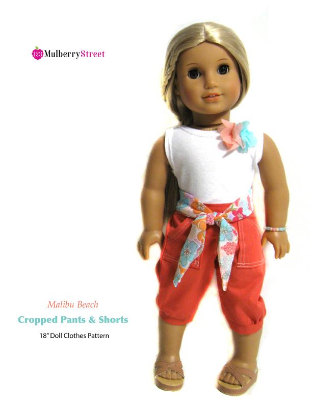 123 Mulberry Street 18 Inch Modern Malibu Beach Cropped Pants 18" Doll Clothes Pattern Pixie Faire