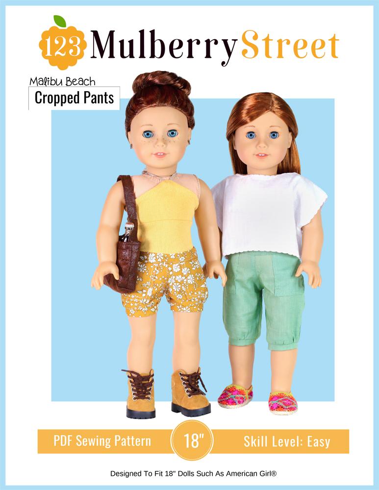 123 Mulberry Street 18 Inch Modern Malibu Beach Cropped Pants 18" Doll Clothes Pattern Pixie Faire