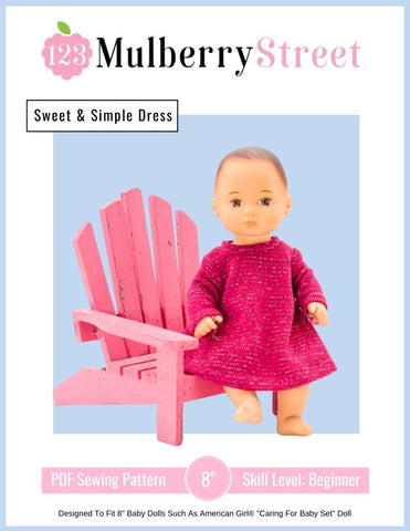 123 Mulberry Street 8" Baby Dolls Sweet & Simple Dress 8" Baby Doll Clothes Pattern Pixie Faire