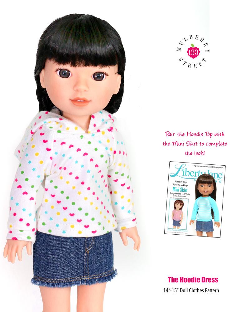123 Mulberry Street WellieWishers Hoodie Dress 14-15" Doll Clothes Pattern Pixie Faire
