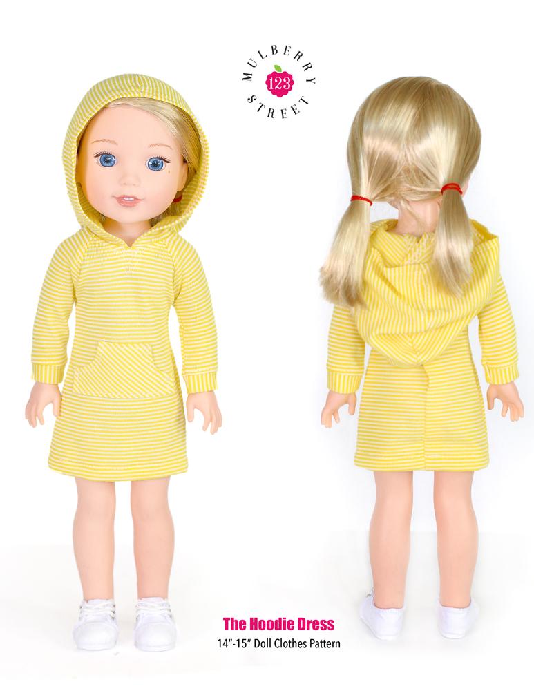 123 Mulberry Street WellieWishers Hoodie Dress 14-15" Doll Clothes Pattern Pixie Faire