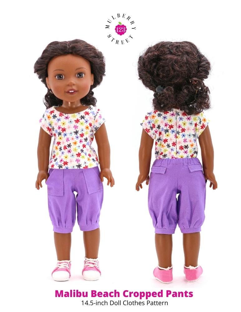123 Mulberry Street WellieWishers Malibu Beach Cropped Pants 14.5" Doll Clothes Pattern Pixie Faire