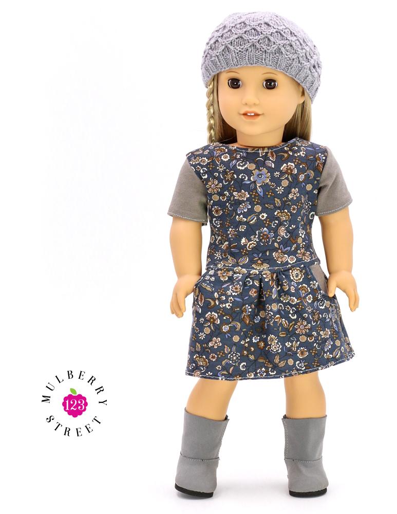 123 Mulberry Street 18 Inch Modern Drop Waist Pocket Tee Dress 18" Doll Clothes Pattern Pixie Faire