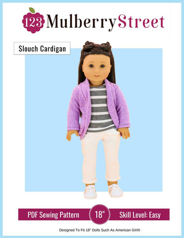 123 Mulberry Street 18 Inch Modern Trendy Slouch Cardigan 18" Doll Clothes Pattern Pixie Faire