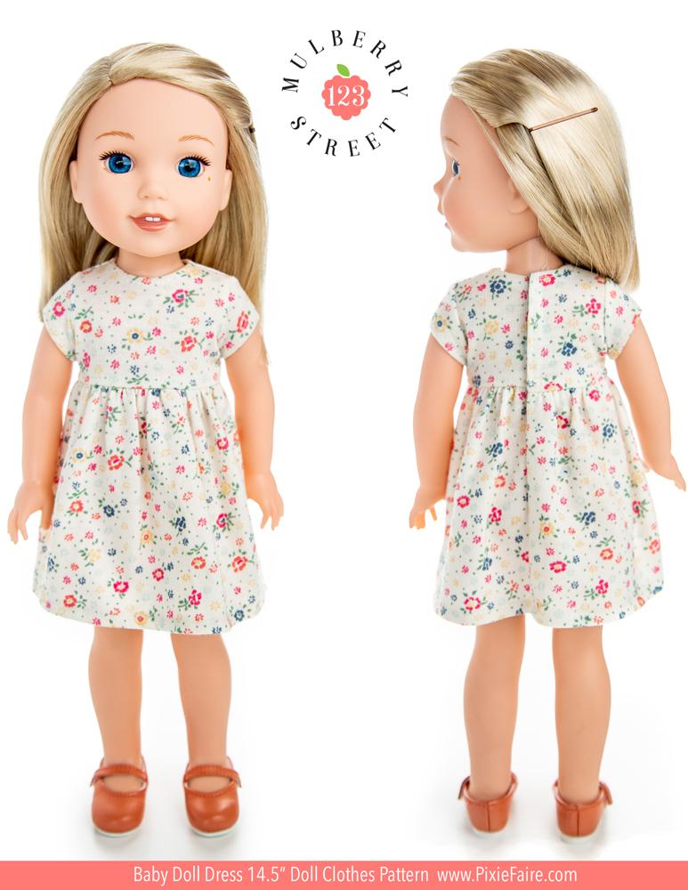 123 Mulberry Street WellieWishers Babydoll Dress 14.5" Doll Clothes Pattern Pixie Faire