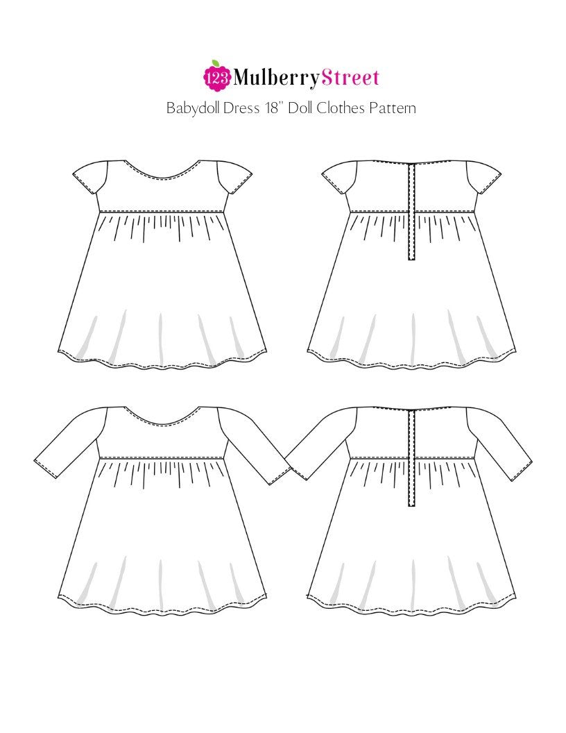 123 Mulberry Street 18 Inch Modern Babydoll Dress 18" Doll Clothes Pattern Pixie Faire