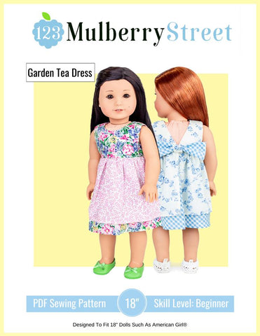 123 Mulberry Street 18 Inch Modern Garden Tea Dress 18" Doll Clothes Pattern Pixie Faire