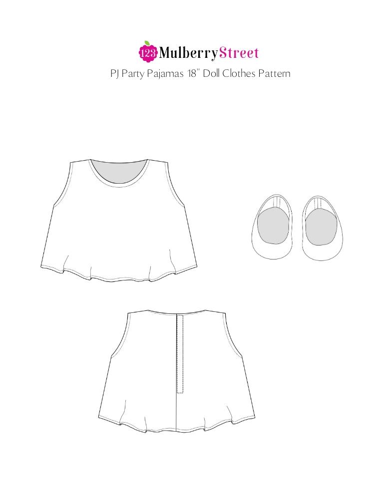 123 Mulberry Street 18 Inch Modern Pj Party Pjs and Slippers 18" Doll Clothes Pattern Pixie Faire
