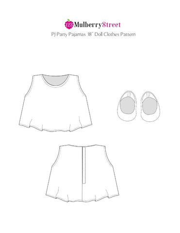 123 Mulberry Street 18 Inch Modern Pj Party Pjs and Slippers 18" Doll Clothes Pattern Pixie Faire