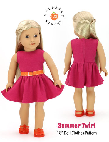 123 Mulberry Street 18 Inch Modern Summer Twirl Dress 18" Doll Clothes Pattern Pixie Faire