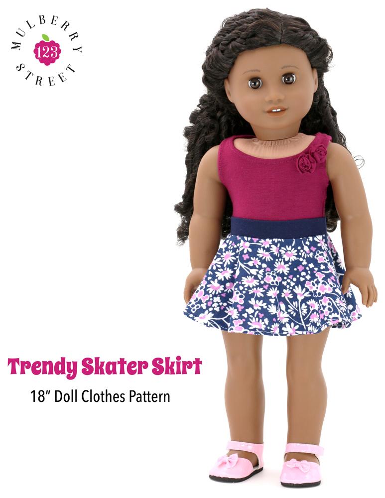 123 Mulberry Street 18 Inch Modern Trendy Skater Skirt 18" Doll Clothes Pattern Pixie Faire