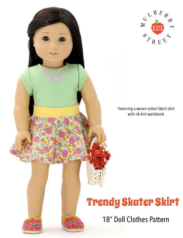 123 Mulberry Street 18 Inch Modern Trendy Skater Skirt 18" Doll Clothes Pattern Pixie Faire