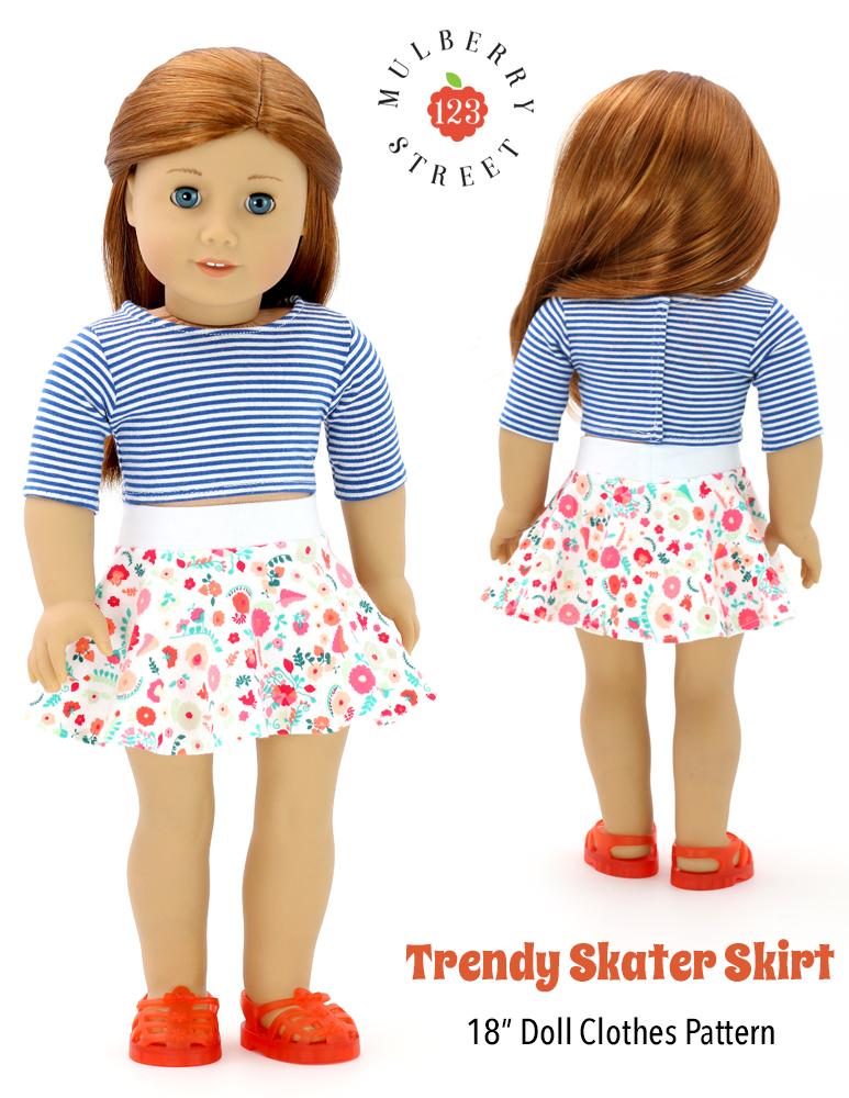 123 Mulberry Street 18 Inch Modern Trendy Skater Skirt 18" Doll Clothes Pattern Pixie Faire