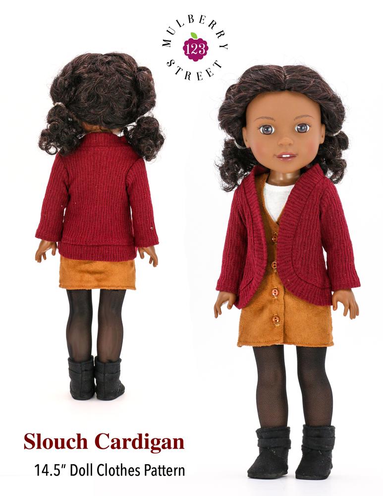 123 Mulberry Street WellieWishers Slouch Cardigan 14" - 15" Doll Clothes Pattern Pixie Faire
