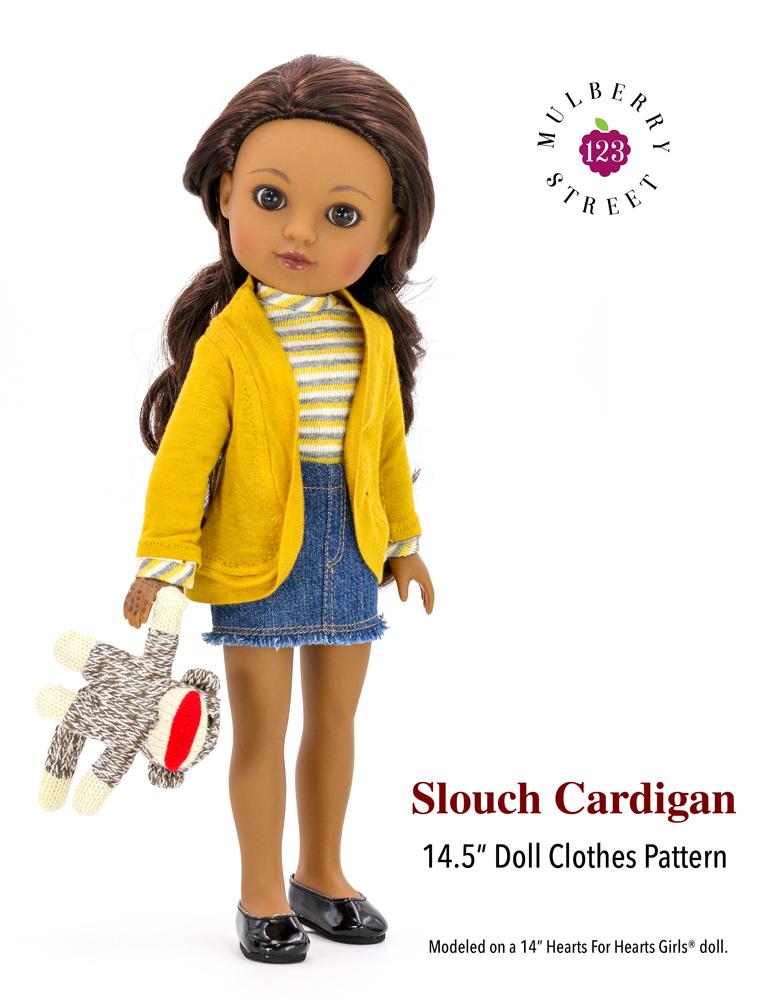 123 Mulberry Street WellieWishers Slouch Cardigan 14" - 15" Doll Clothes Pattern Pixie Faire