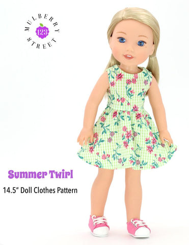 123 Mulberry Street WellieWishers Summer Twirl Dress 14.5" Doll Clothes Pattern Pixie Faire