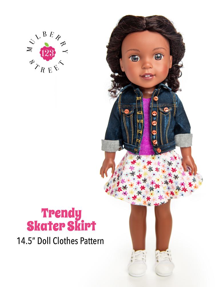 123 Mulberry Street WellieWishers Trendy Skater Skirt 14.5" Doll Clothes Pattern Pixie Faire