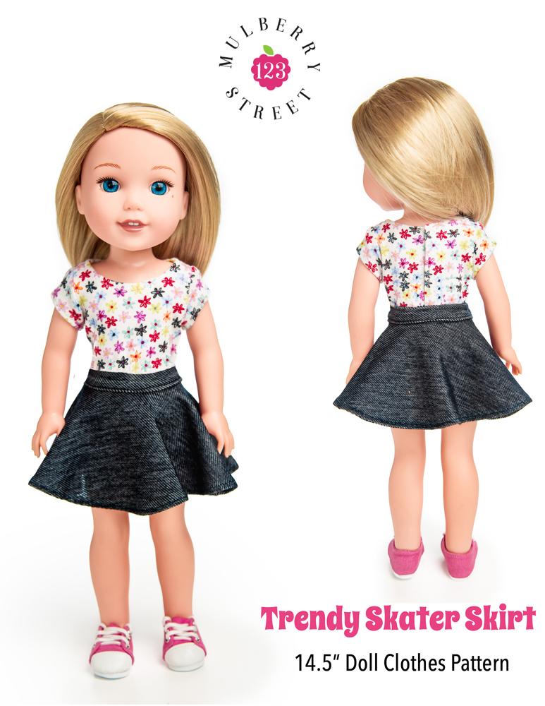 123 Mulberry Street WellieWishers Trendy Skater Skirt 14.5" Doll Clothes Pattern Pixie Faire