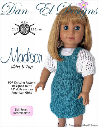 Dan-El Designs Knitting Madison Skirt & Top 18 inch Doll Knitting Pattern Pixie Faire