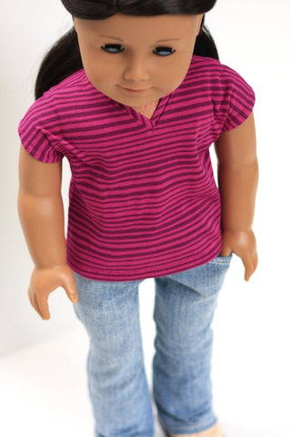 Liberty Jane 18 Inch Modern V-Neck Tee 18" Doll Clothes Pattern Pixie Faire