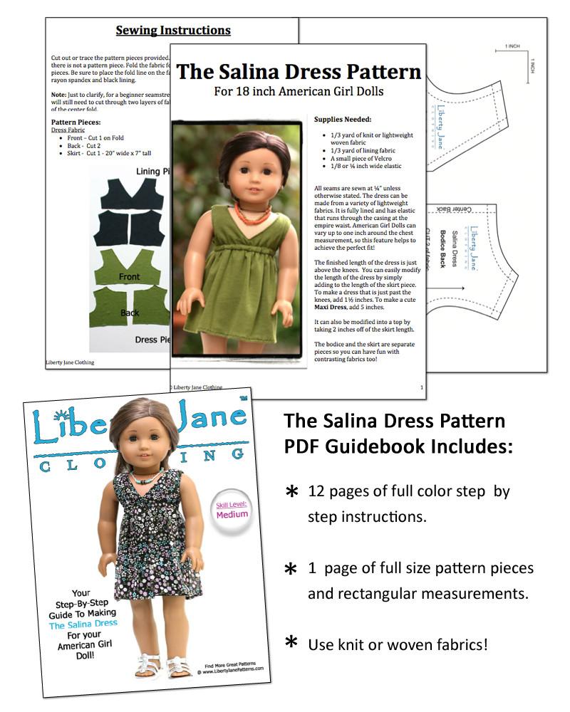 Liberty Jane 18 Inch Modern Salina Dress 18" Doll Clothes Pattern Pixie Faire