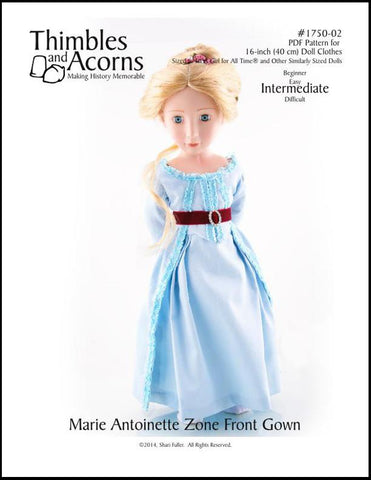 Thimbles and Acorns 18 Inch Historical Marie Antoinette Zone Front Gown for AGAT Dolls Pixie Faire