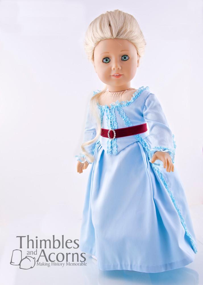 Thimbles and Acorns 18 Inch Historical Marie Antoinette Zone Front Gown 18" Doll Clothes Pixie Faire