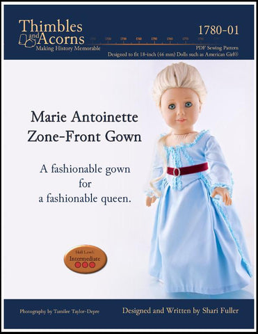 Thimbles and Acorns 18 Inch Historical Marie Antoinette Zone Front Gown 18" Doll Clothes Pixie Faire