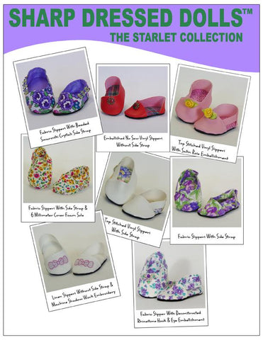 Sharp Dressed Dolls Shoes The Marlene Slippers 18" Doll Clothes Pattern Pixie Faire