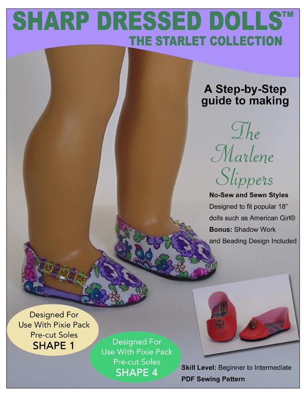 Sharp Dressed Dolls Shoes The Marlene Slippers 18" Doll Clothes Pattern Pixie Faire