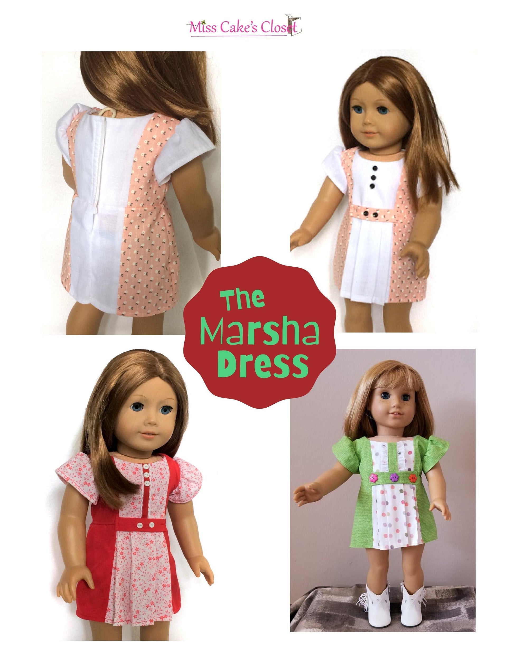 Miss Cake's Closet 18 Inch Historical The Marsha Dress 18" Doll Clothes Pattern Pixie Faire