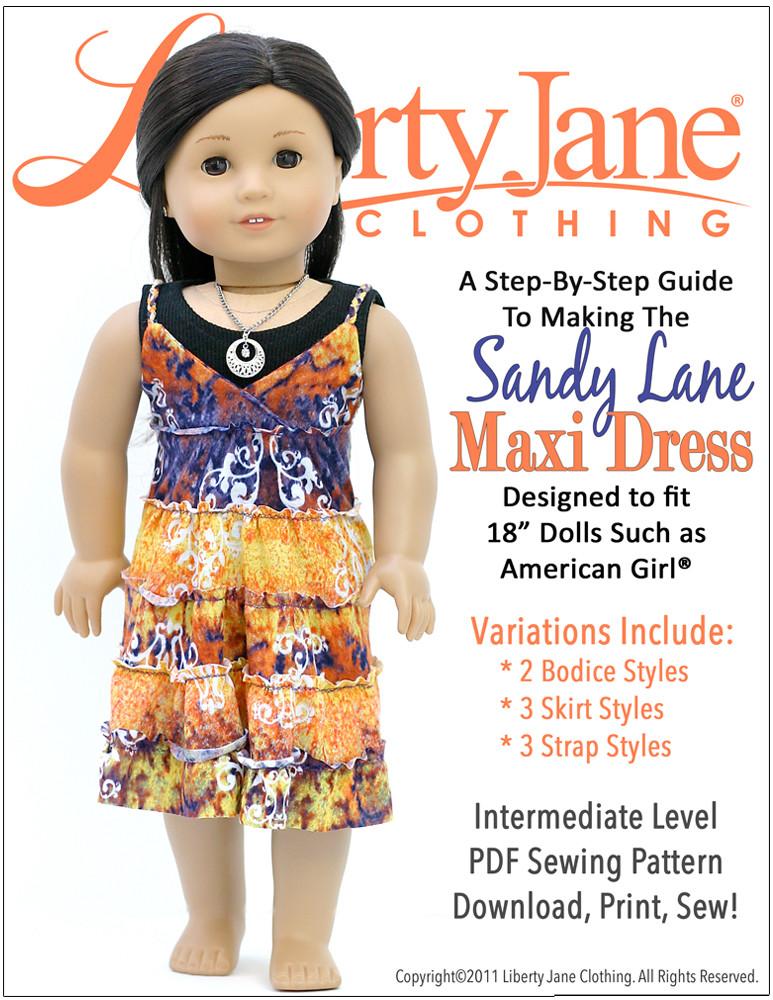 Maxi Dress 18 inch Doll Clothes Pattern PDF Download