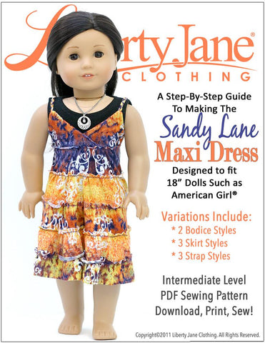 Liberty Jane 18 Inch Modern Maxi Dress 18" Doll Clothes Pattern Pixie Faire