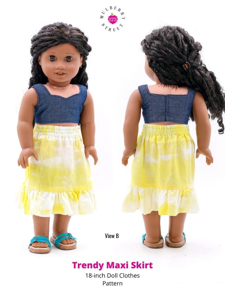 123 Mulberry Street 18 Inch Modern Trendy Maxi Skirt 18" Doll Clothes Pattern Pixie Faire