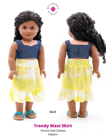 123 Mulberry Street 18 Inch Modern Trendy Maxi Skirt 18" Doll Clothes Pattern Pixie Faire