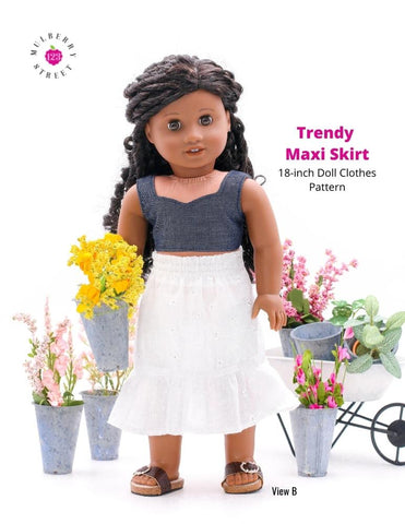 123 Mulberry Street 18 Inch Modern Trendy Maxi Skirt 18" Doll Clothes Pattern Pixie Faire