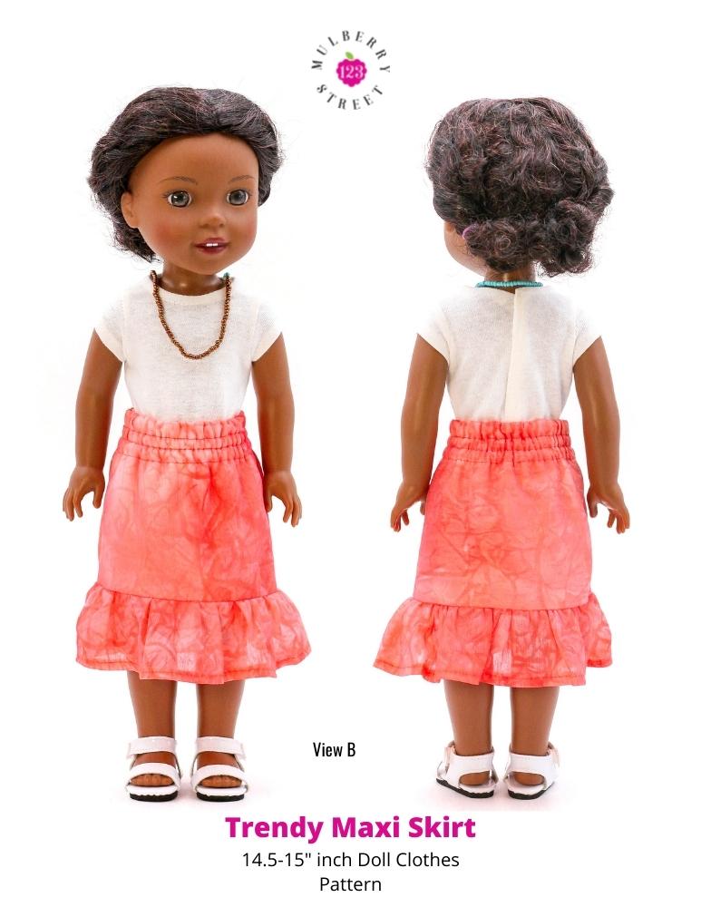 123 Mulberry Street Ruby Red Fashion Friends Trendy Maxi Skirt 14.5-15" Doll Clothes Pattern Pixie Faire