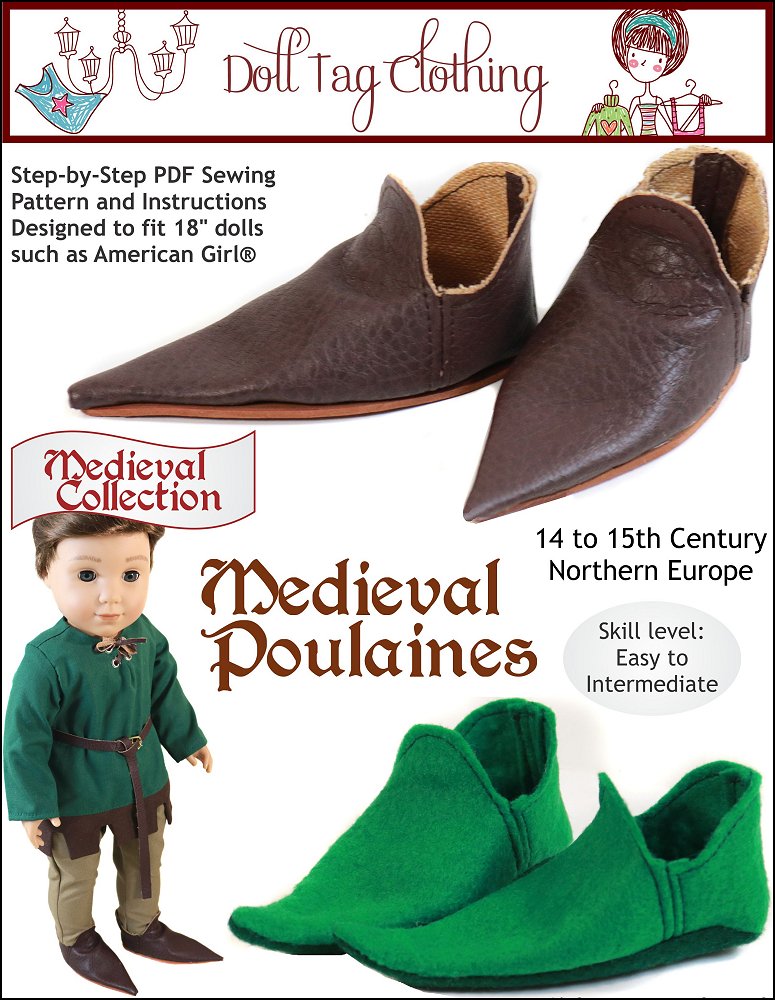 Doll Tag Clothing Medieval Poulaines Doll Shoes Pattern 18 inch