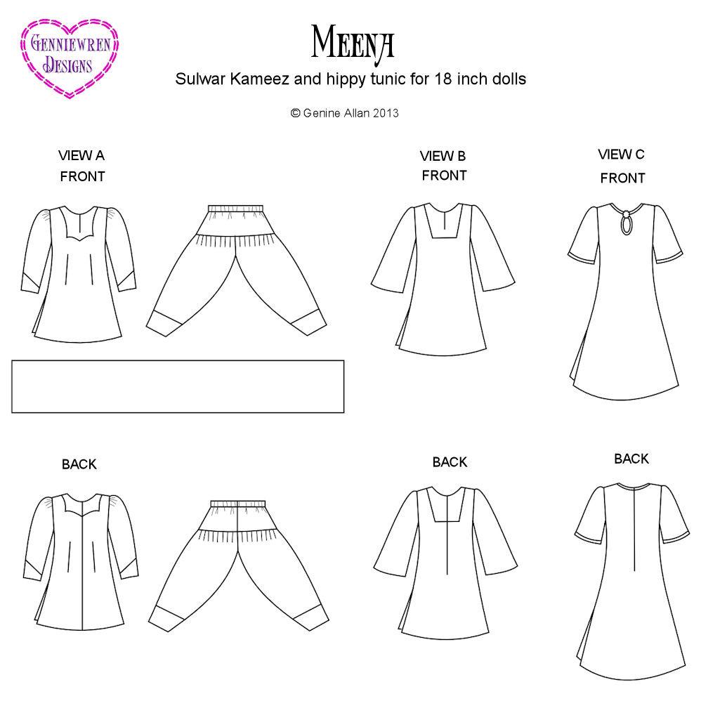 Genniewren 18 Inch Historical Meena - Sulwar Kameez and Tunic Dress 18" Doll Clothes Pixie Faire