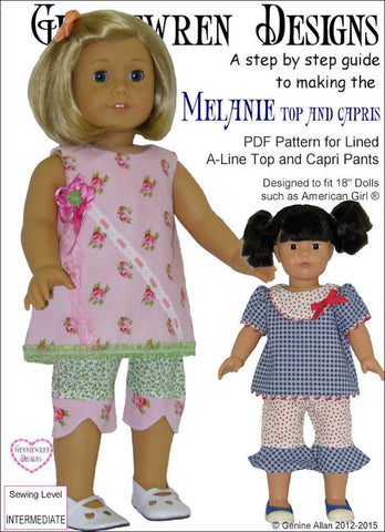 Genniewren 18 Inch Modern Melanie Top and Capri Pants 18" Doll Clothes Pattern Pixie Faire