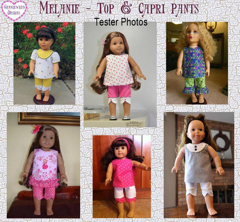 Genniewren 18 Inch Modern Melanie Top and Capri Pants 18" Doll Clothes Pattern Pixie Faire
