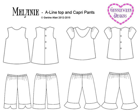 Genniewren 18 Inch Modern Melanie Top and Capri Pants 18" Doll Clothes Pattern Pixie Faire