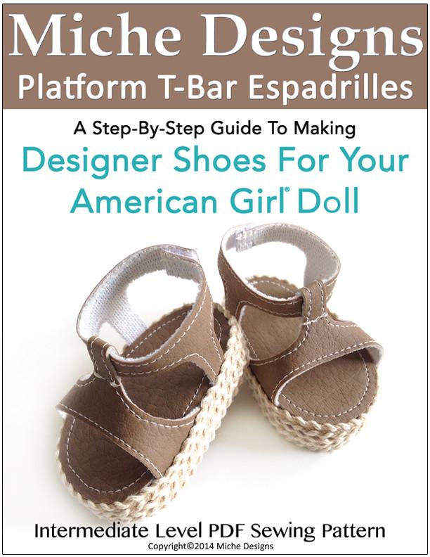 Platform T Bar Espadrille 18 inch Doll Shoes Pattern PDF Download