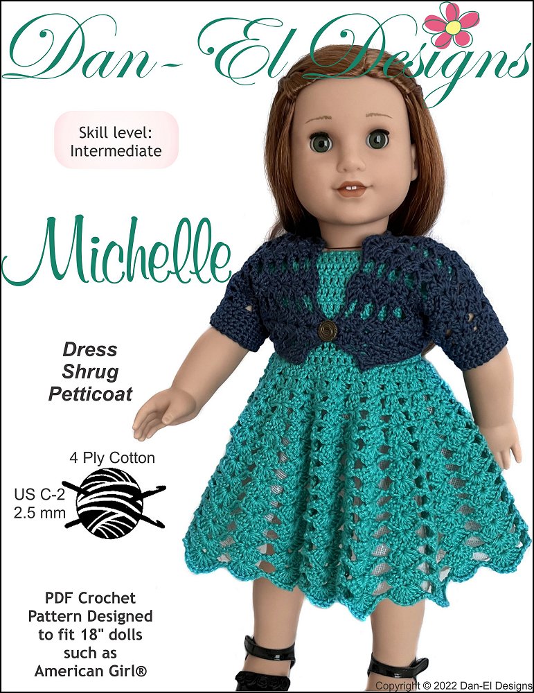 Dan-El Designs Crochet Michelle 18 inch Doll Clothes Crochet Pattern Pixie Faire