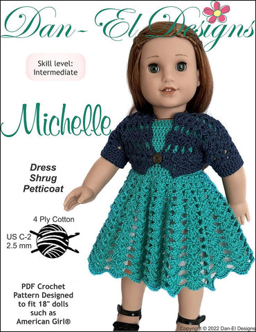 Dan-El Designs Crochet Michelle 18 inch Doll Clothes Crochet Pattern Pixie Faire