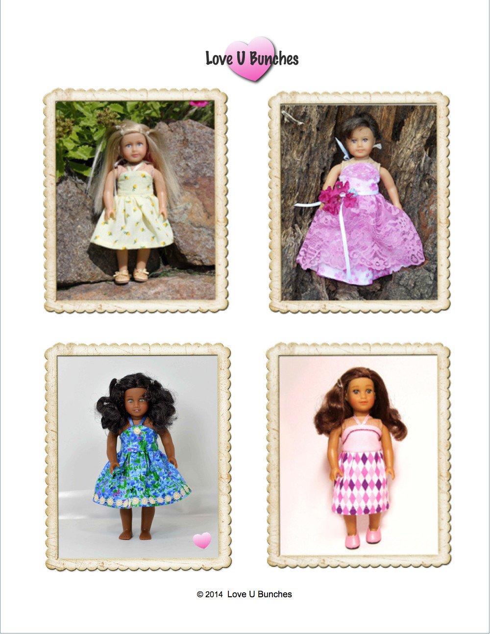 Love U Bunches 18 Inch Modern Simply Summer Sundress Bundle 6" and 18" Doll Clothes Pattern Pixie Faire
