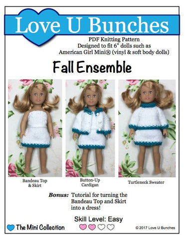 Love U Bunches Mini Fall Ensemble Knitting Pattern for Mini Dolls Pixie Faire