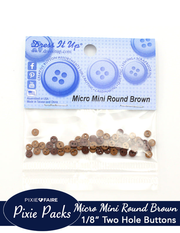 Pixie Faire Pixie Packs Dress It Up Micro Mini Round Brown Buttons 1/8" or 4mm Pixie Faire