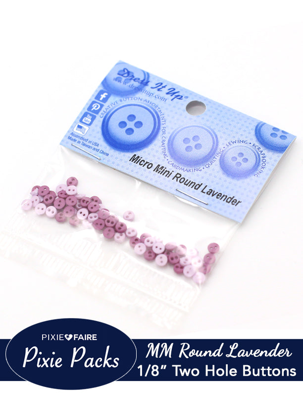 Pixie Faire Pixie Packs Dress It Up Micro Mini Round Lavender Buttons 1/8" or 4mm Pixie Faire