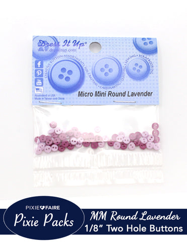 Pixie Faire Pixie Packs Dress It Up Micro Mini Round Lavender Buttons 1/8" or 4mm Pixie Faire
